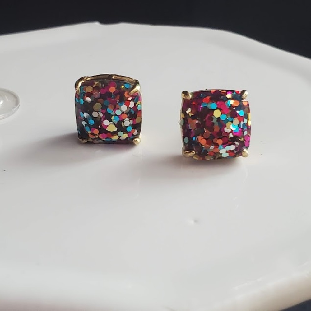 Kate Spade New York Small Gumdrop Stud Earrings Multi Glitter Gold Tone - Picture 7 of 8